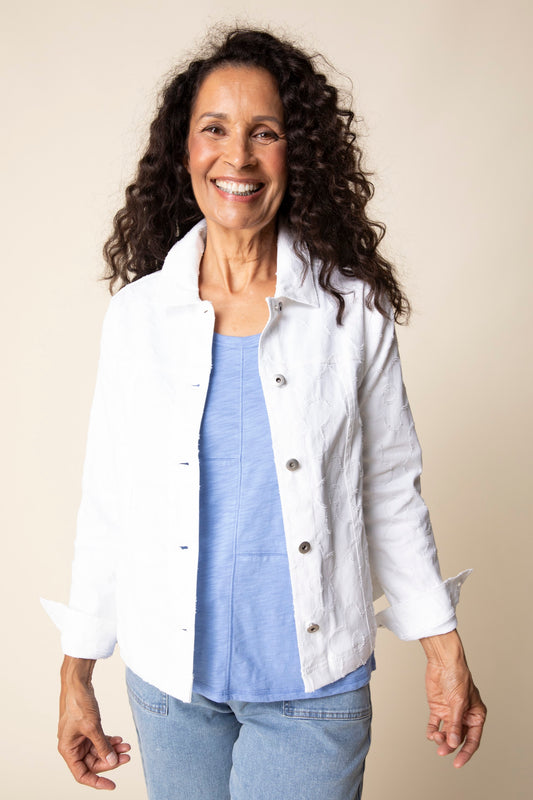 HABITAT ETCHED FLOWER PLEAT BACK JACKET - WHITE