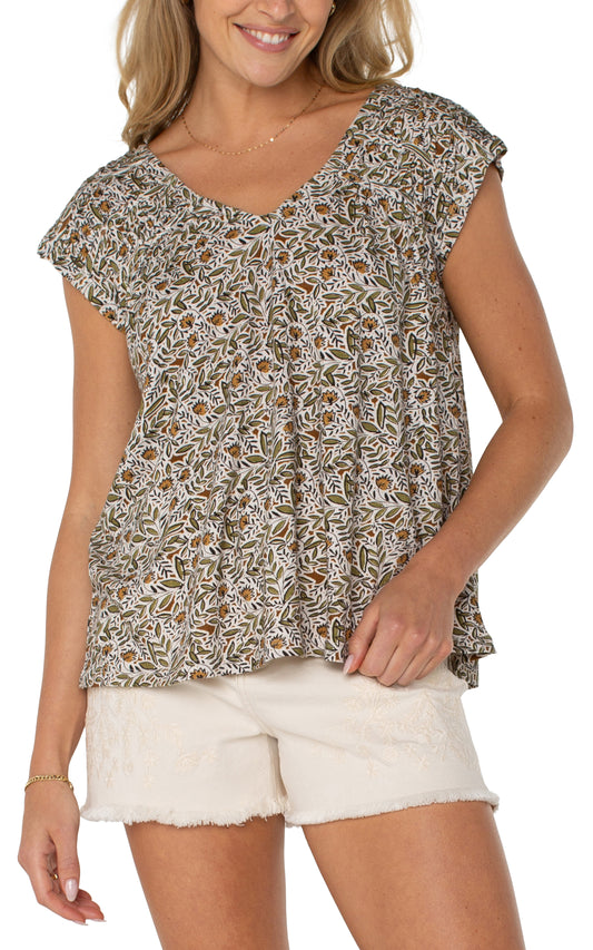 *SALE* LIVERPOOL SHORT-SLEEVE DOLMAN TIE-BACK TOP - GREEN MULTI