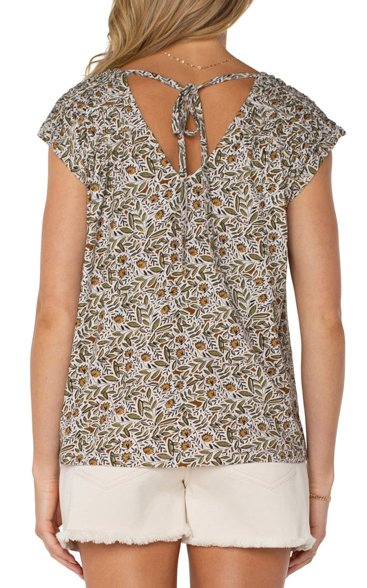 *SALE* LIVERPOOL SHORT-SLEEVE DOLMAN TIE-BACK TOP - GREEN MULTI