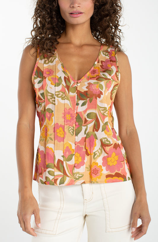 LIVERPOOL SLEEVELESS V-NECK WOVEN TOP - MULTI