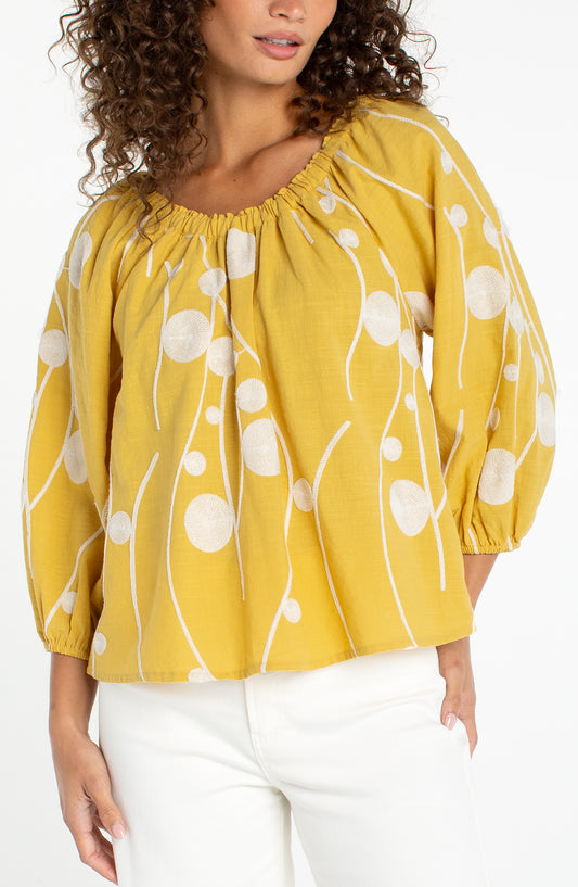 LIVERPOOL 3/4 SLEEVE WOVEN TOP - YELLOW