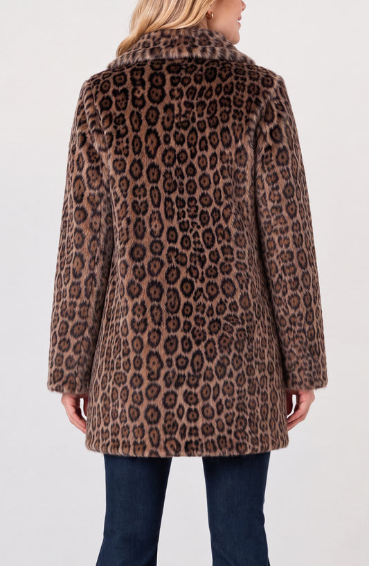 LIVERPOOL COLLARED FAUX FUR COAT - BROWN MULTI