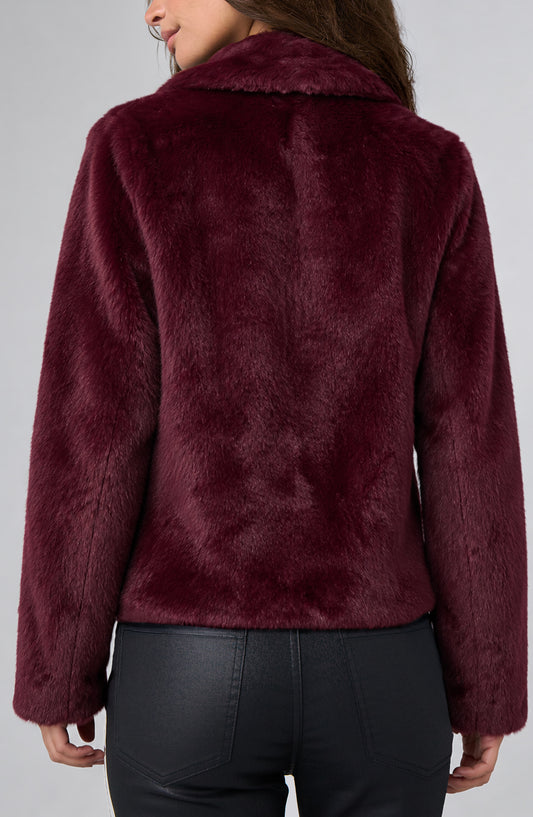 LIVERPOOL COLLARED FAUX FUR JACKET - DARK OXBLOOD