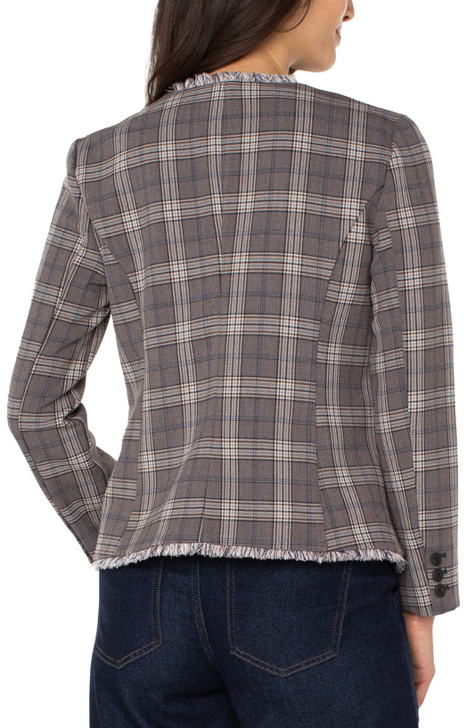 LIVERPOOOL COLLARLESS FITTED BLAZER - BROWN MULTI
