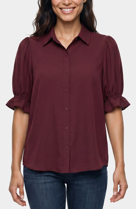LIVERPOOL ELBOW PUFF SLEEVE SNAP FRONT - DARK OXBLOOD