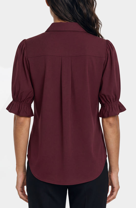 LIVERPOOL ELBOW PUFF SLEEVE SNAP FRONT - DARK OXBLOOD